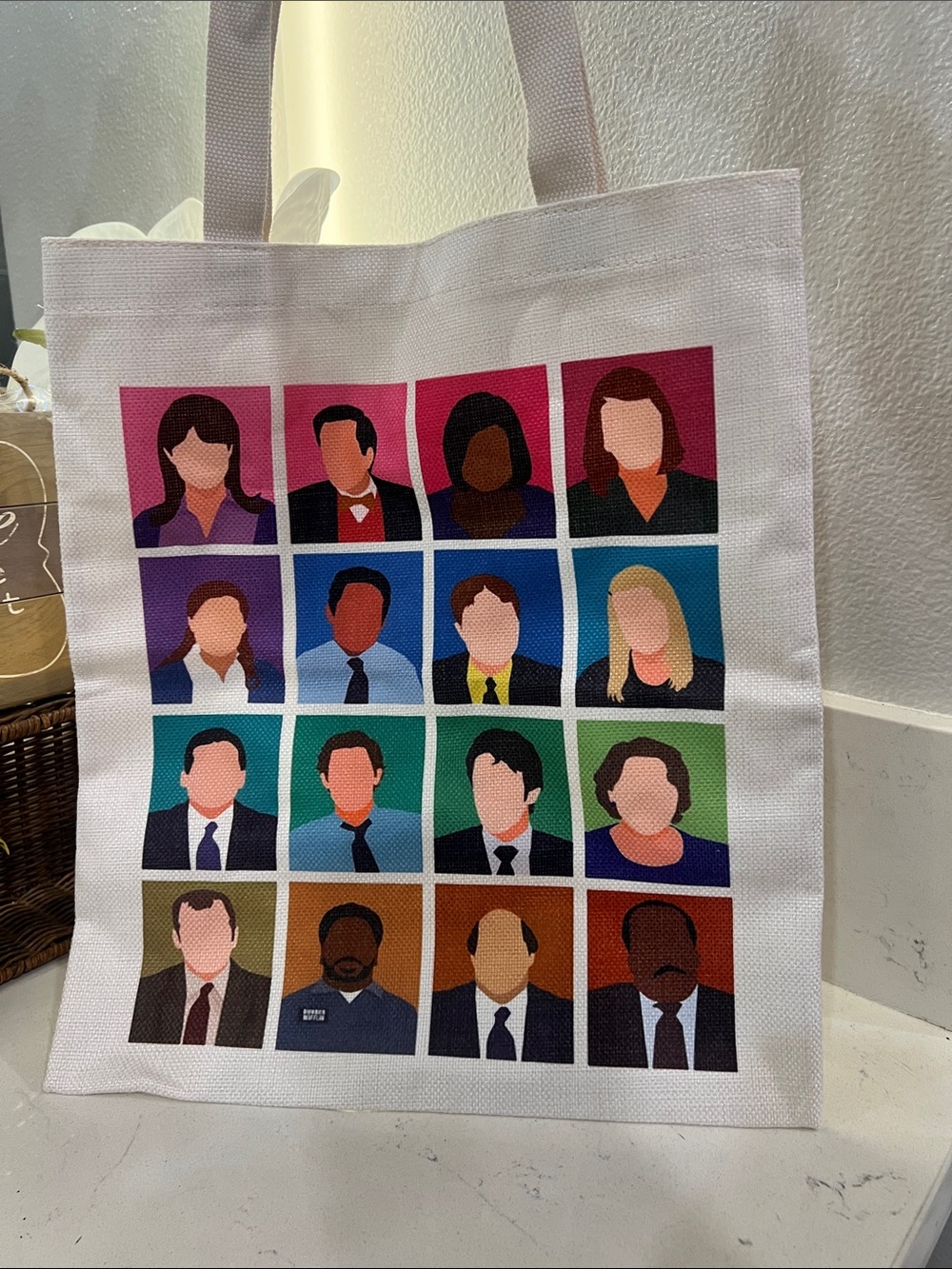 The office White Canvas Portrait Grid Tote Bag